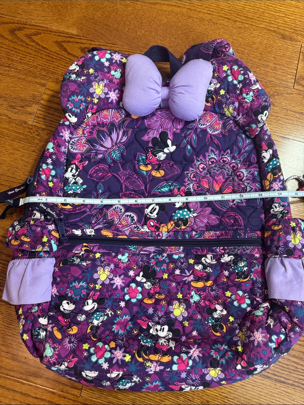 Vera Bradley Disney Purple Floral Mickey Backpack with Bow Accent and wallet - Picture 4 of 11